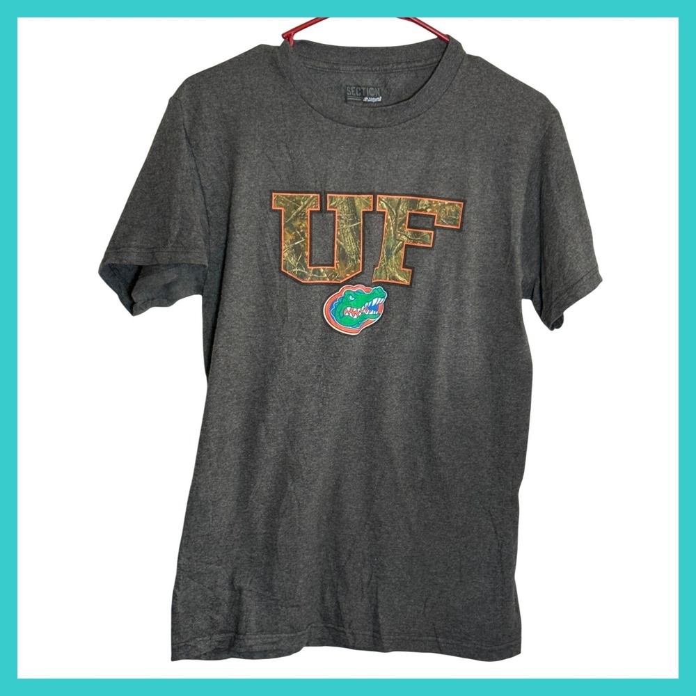 Majestic Florida Gators Mens Small T-Shirt Gray Camo UF Logo Section 101 NCAA